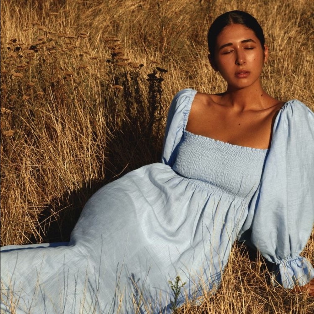 Daily Sleeper Atlanta Dress - Blue Linen Smalli